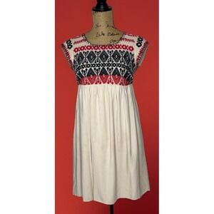 Anthropologie Edme & Esyllte Petra Dress Cream Embroidered Design Sz XS Empire